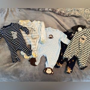 Lot of Six Newborn Size Footed Pajamas
